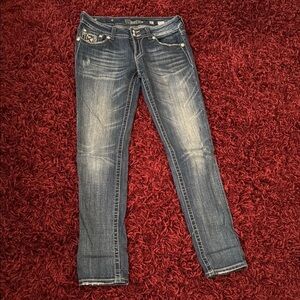 Miss Me Blue Skinny Jeans with Vintage Distressing 30 x 33 inseam